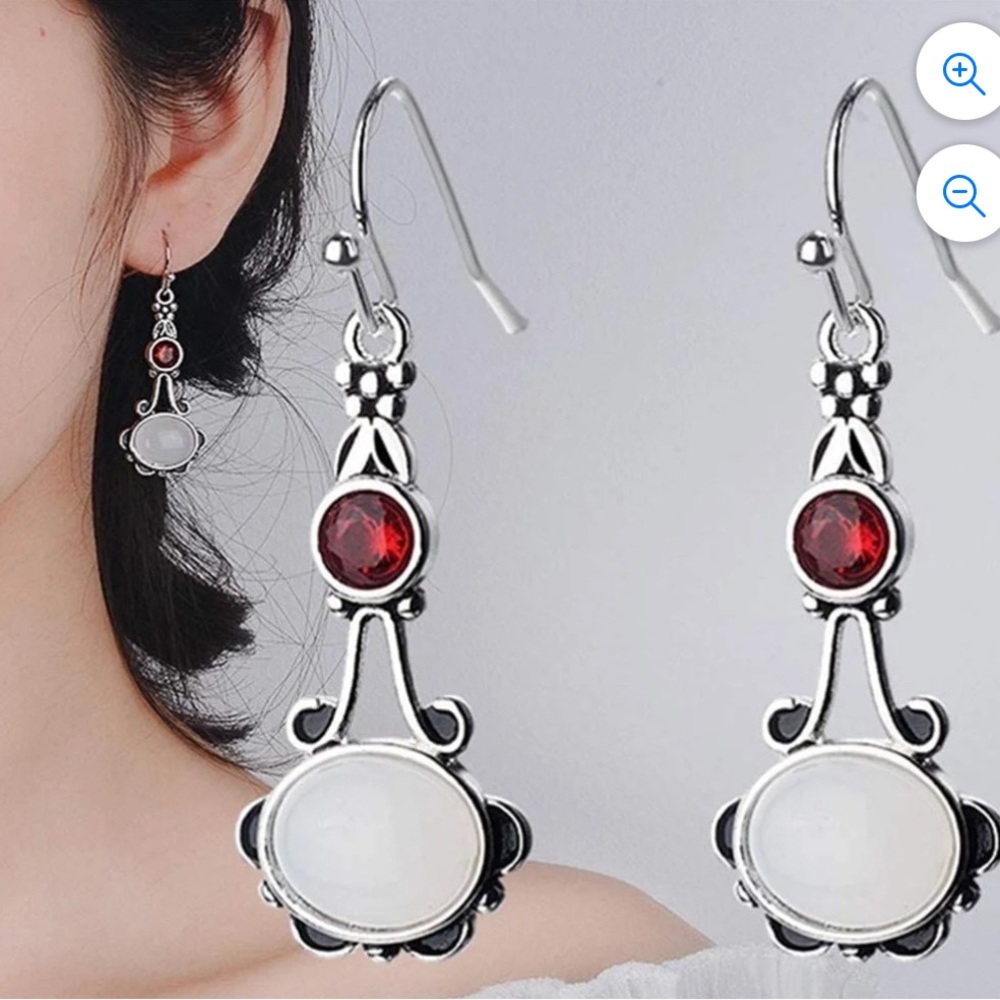 Moonstone And Ruby Silver Romantic Drop Earrings